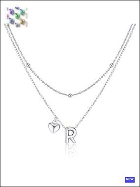 Dainty Heart Initial Necklace 14K Gold Plated Layered Letter A-Z Pendant